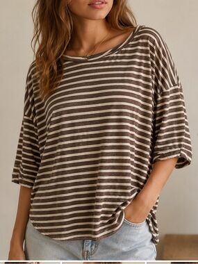 Gray & White Striped Top